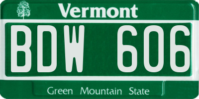 VT license plate BDW606