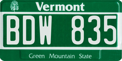 VT license plate BDW835