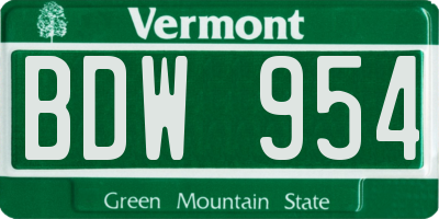VT license plate BDW954