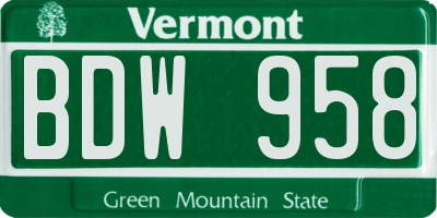 VT license plate BDW958