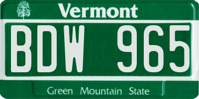 VT license plate BDW965
