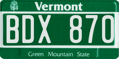 VT license plate BDX870