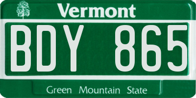 VT license plate BDY865