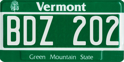 VT license plate BDZ202