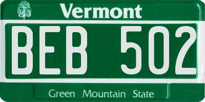 VT license plate BEB502
