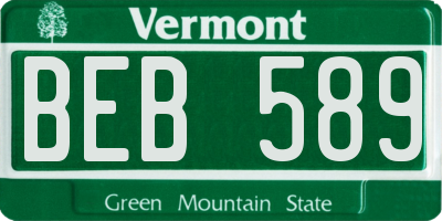 VT license plate BEB589