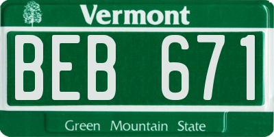 VT license plate BEB671