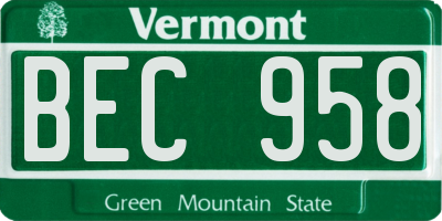 VT license plate BEC958