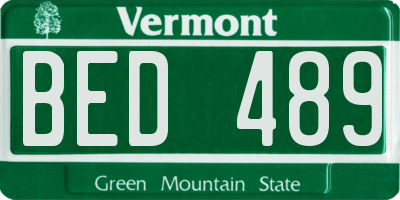 VT license plate BED489