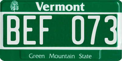 VT license plate BEF073