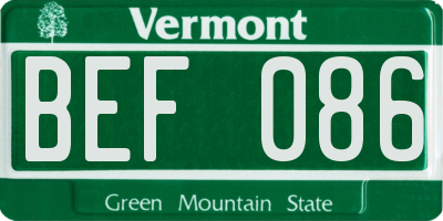 VT license plate BEF086