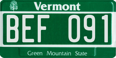 VT license plate BEF091