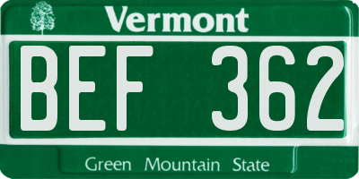 VT license plate BEF362