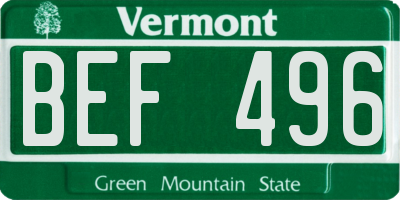 VT license plate BEF496
