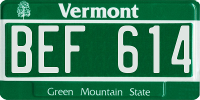 VT license plate BEF614
