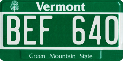 VT license plate BEF640