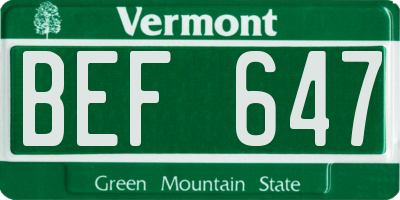 VT license plate BEF647