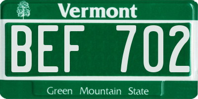 VT license plate BEF702