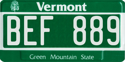 VT license plate BEF889