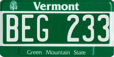 VT license plate BEG233