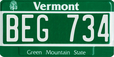 VT license plate BEG734