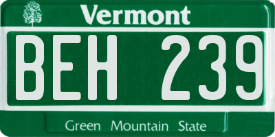 VT license plate BEH239