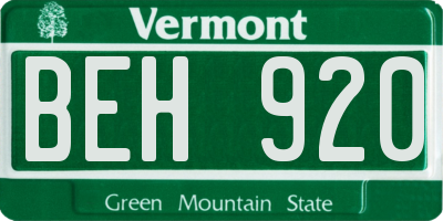 VT license plate BEH920