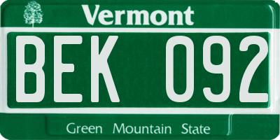 VT license plate BEK092