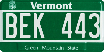 VT license plate BEK443