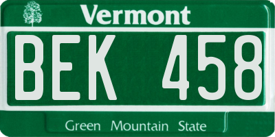 VT license plate BEK458