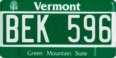 VT license plate BEK596