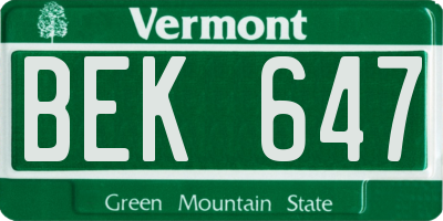 VT license plate BEK647