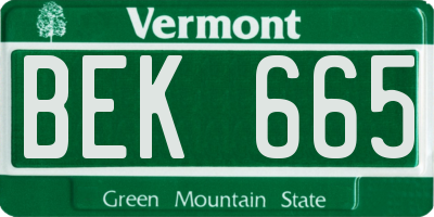 VT license plate BEK665