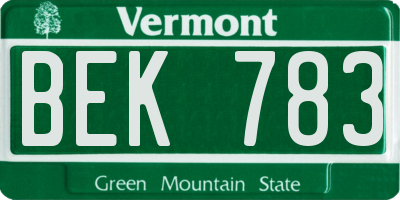 VT license plate BEK783