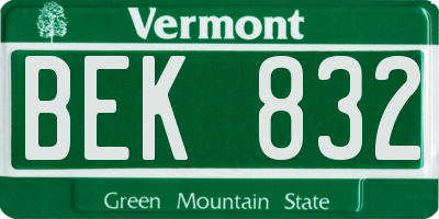 VT license plate BEK832