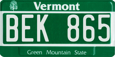 VT license plate BEK865