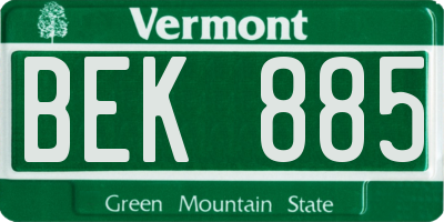 VT license plate BEK885
