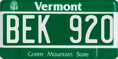 VT license plate BEK920
