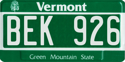 VT license plate BEK926