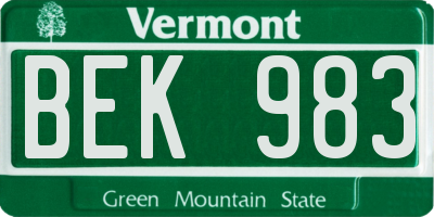 VT license plate BEK983
