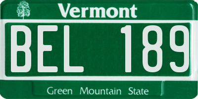 VT license plate BEL189