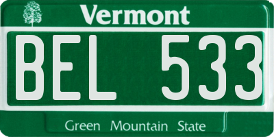 VT license plate BEL533