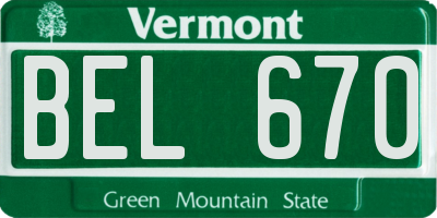 VT license plate BEL670