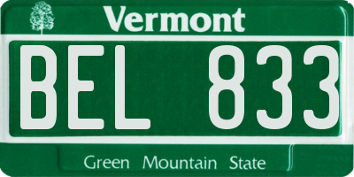 VT license plate BEL833