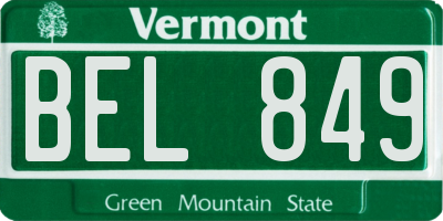 VT license plate BEL849