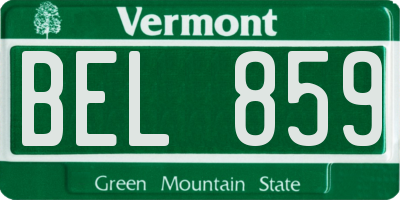 VT license plate BEL859