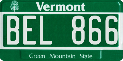 VT license plate BEL866