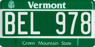 VT license plate BEL978