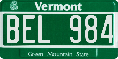 VT license plate BEL984