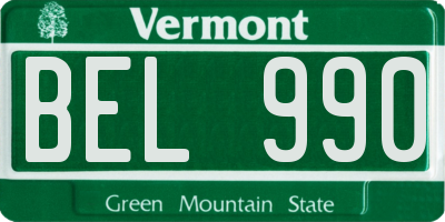 VT license plate BEL990
